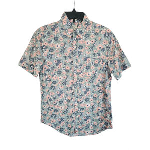 J. Crew Men's Slim Short Sleeve Floral Shirt Blue Pink Flower Print Size S EUC